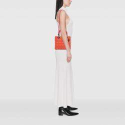 Pre Owned Dior Orange Pink Medium Bicolor Lambskin Cannage Lady Dior