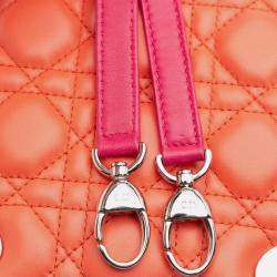 Pre Owned Dior Orange Pink Medium Bicolor Lambskin Cannage Lady Dior