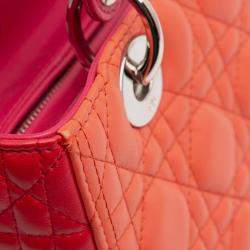 Pre Owned Dior Orange Pink Medium Bicolor Lambskin Cannage Lady Dior