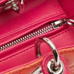 Pre Owned Dior Orange Pink Medium Bicolor Lambskin Cannage Lady Dior