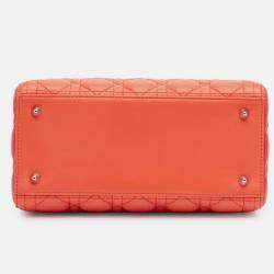 Pre Owned Dior Orange Pink Medium Bicolor Lambskin Cannage Lady Dior