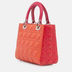 Pre Owned Dior Orange Pink Medium Bicolor Lambskin Cannage Lady Dior