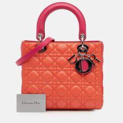 Pre Owned Dior Orange Pink Medium Bicolor Lambskin Cannage Lady Dior