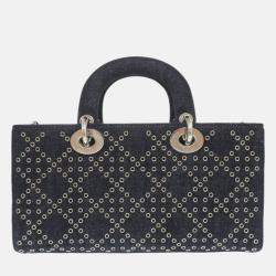 Pre Owned Dior Lady D-Joy Medium Blue Denim Shoulder Bag