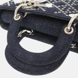 Pre Owned Dior Lady D-Joy Medium Blue Denim Shoulder Bag