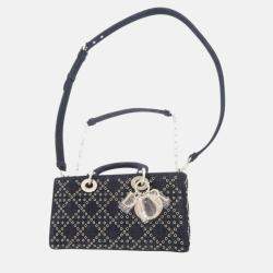 Pre Owned Dior Lady D-Joy Medium Blue Denim Shoulder Bag