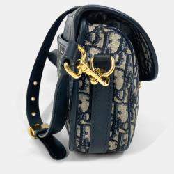 Pre Owned Dior Oblique Bobby Navy Canvas Shoulder Bag