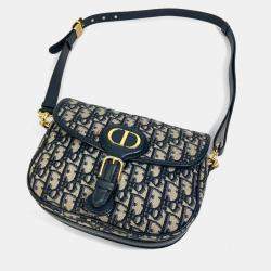 Pre Owned Dior Oblique Bobby Navy Canvas Shoulder Bag