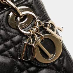 Pre Owned Dior Black Mini Lambskin Cannage Lady Dior