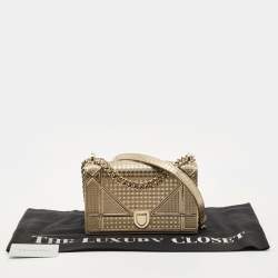 Pre Owned Dior Gold Microcannage Patent Leather Small Diorama Shoulder Bag