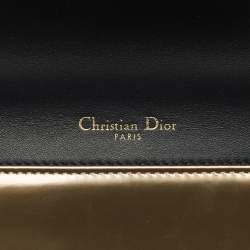 Pre Owned Dior Gold Microcannage Patent Leather Small Diorama Shoulder Bag