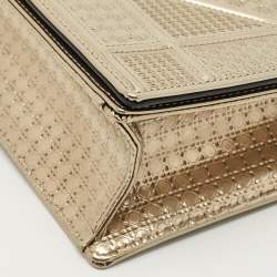Pre Owned Dior Gold Microcannage Patent Leather Small Diorama Shoulder Bag