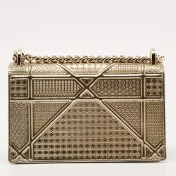 Pre Owned Dior Gold Microcannage Patent Leather Small Diorama Shoulder Bag