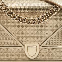 Pre Owned Dior Gold Microcannage Patent Leather Small Diorama Shoulder Bag