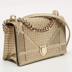 Pre Owned Dior Gold Microcannage Patent Leather Small Diorama Shoulder Bag