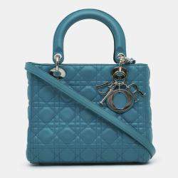 Pre Owned Dior Blue Medium Lambskin Cannage Lady Dior