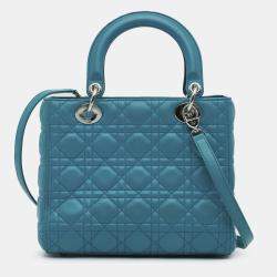 Pre Owned Dior Blue Medium Lambskin Cannage Lady Dior