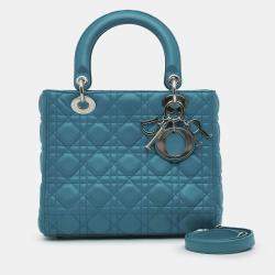 Pre Owned Dior Blue Medium Lambskin Cannage Lady Dior