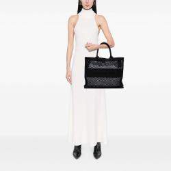 Pre Owned Dior Black Large Embroidered Mesh Book Tote