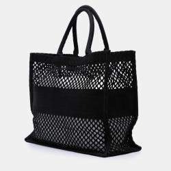 Pre Owned Dior Black Large Embroidered Mesh Book Tote