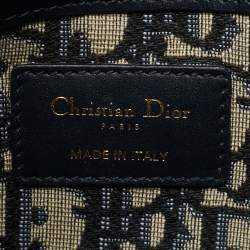 Pre Owned Dior Navy Blue/Brown Oblique Canvas and Raffia Drawstring Bucket Bag