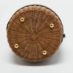 Pre Owned Dior Navy Blue/Brown Oblique Canvas and Raffia Drawstring Bucket Bag