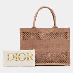 Pre Owned Dior Brown Medium Embroidered Mesh Book Tote