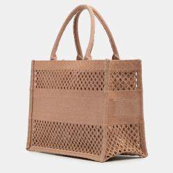 Pre Owned Dior Brown Medium Embroidered Mesh Book Tote