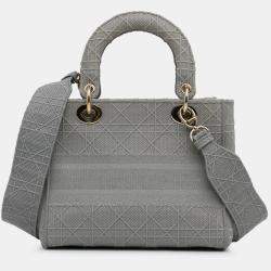 Pre Owned Dior Grey Medium Canvas Cannage Lady D Lite