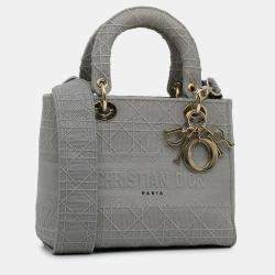 Pre Owned Dior Grey Medium Canvas Cannage Lady D Lite