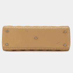 Pre Owned Dior Beige Brown Large Patent Cannage Lady Dior
