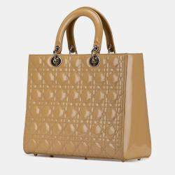 Pre Owned Dior Beige Brown Large Patent Cannage Lady Dior