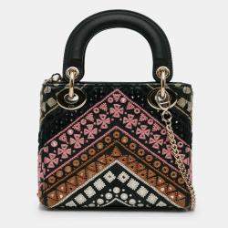 Pre Owned Dior Black Mini Calfskin Embroidered Lady Dior