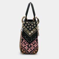 Pre Owned Dior Black Mini Calfskin Embroidered Lady Dior