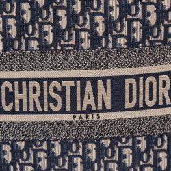 Pre Owned Dior Navy Blue Large Oblique Canvas Book Tote