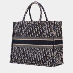 Pre Owned Dior Navy Blue Large Oblique Canvas Book Tote
