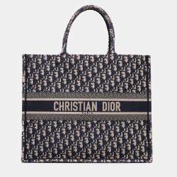 Pre Owned Dior Navy Blue Large Oblique Canvas Book Tote