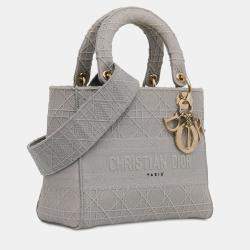Pre Owned Dior Grey Medium Canvas Cannage Lady D Lite