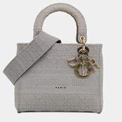 Pre Owned Dior Grey Medium Canvas Cannage Lady D Lite
