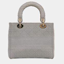 Pre Owned Dior Grey Medium Canvas Cannage Lady D Lite