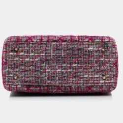 Pre Owned Dior Pink Medium Tweed Macrocannage Lady Dior