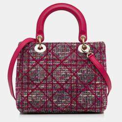 Pre Owned Dior Pink Medium Tweed Macrocannage Lady Dior