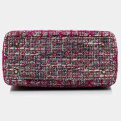 Pre Owned Dior Pink Medium Tweed Macrocannage Lady Dior