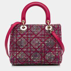 Pre Owned Dior Pink Medium Tweed Macrocannage Lady Dior