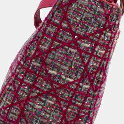 Pre Owned Dior Pink Medium Tweed Macrocannage Lady Dior