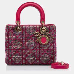 Pre Owned Dior Pink Medium Tweed Macrocannage Lady Dior