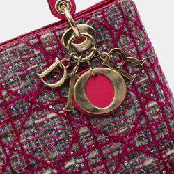 Pre Owned Dior Pink Medium Tweed Macrocannage Lady Dior