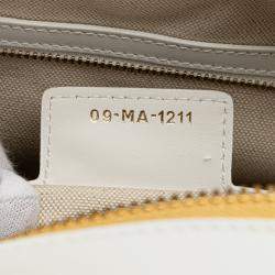 Pre Owned Dior Gold White Medium Padded Etoile Leather Vibe Zip Bowling Bag