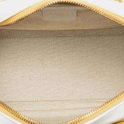 Pre Owned Dior Gold White Medium Padded Etoile Leather Vibe Zip Bowling Bag