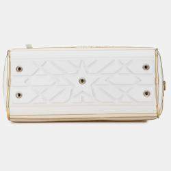 Pre Owned Dior Gold White Medium Padded Etoile Leather Vibe Zip Bowling Bag